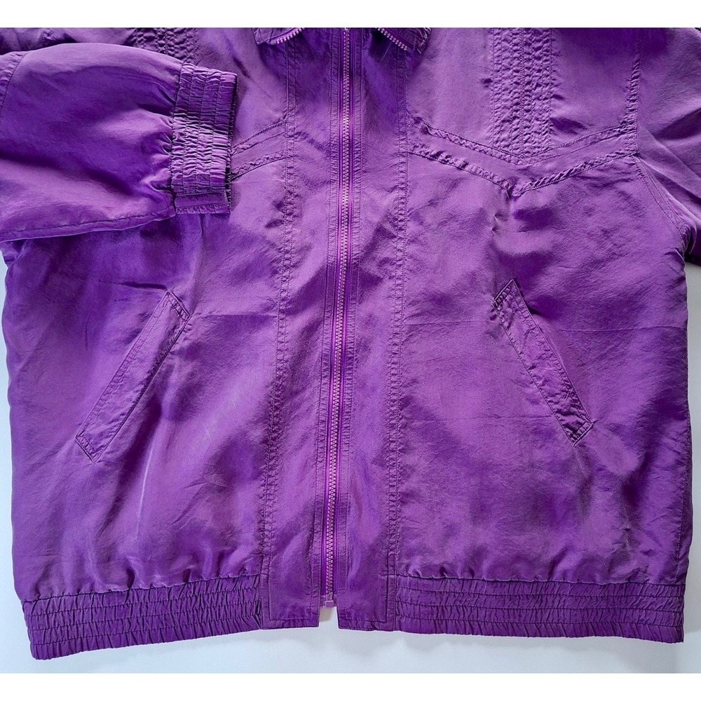 Oleg Cassini Silks Vintage 100% Silk Bomber Jacket Purple Mens Medium Retro 80s - Picture 4 of 7